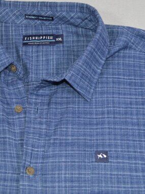 Fish Hippie Rumfront Collection Blue Plaid Hemp Blend Button Up Shirt XXL